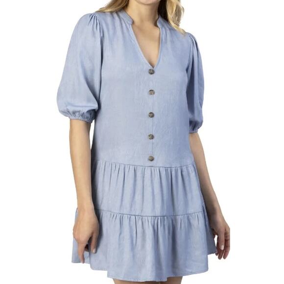 Speechless Dresses & Skirts - SPEECHLESS sz M light blue denim like Tiered Ruffle Chambray Dress NWT 0B9